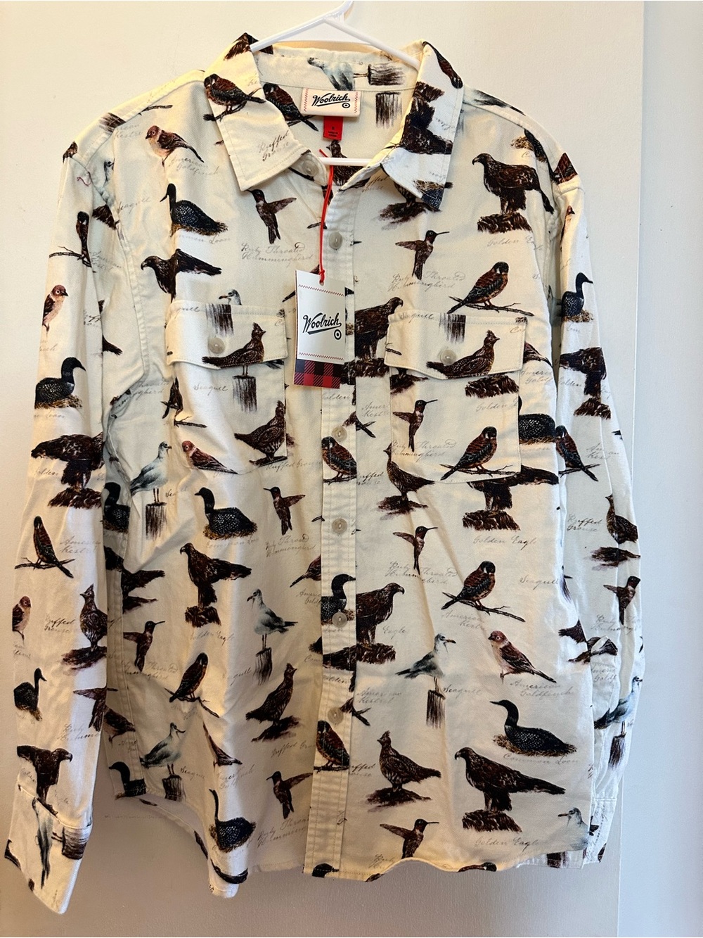 Wrangler Cream Button-Up Shirt Jacket with Bird Print woolrich Fall